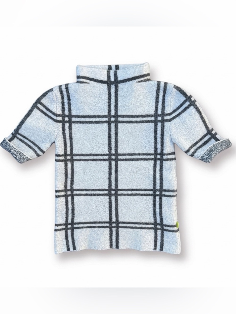 Nui Organics Merino Wool Kids Sweater Mock Neck Plaid Grid Boiled Gray Size 2 3